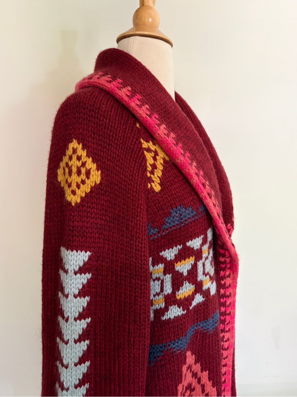 Sundance Women’sSouthwestern Cardigan Duster Sweater Coat Burgundy Boho NWT - Picture 4 of 11
